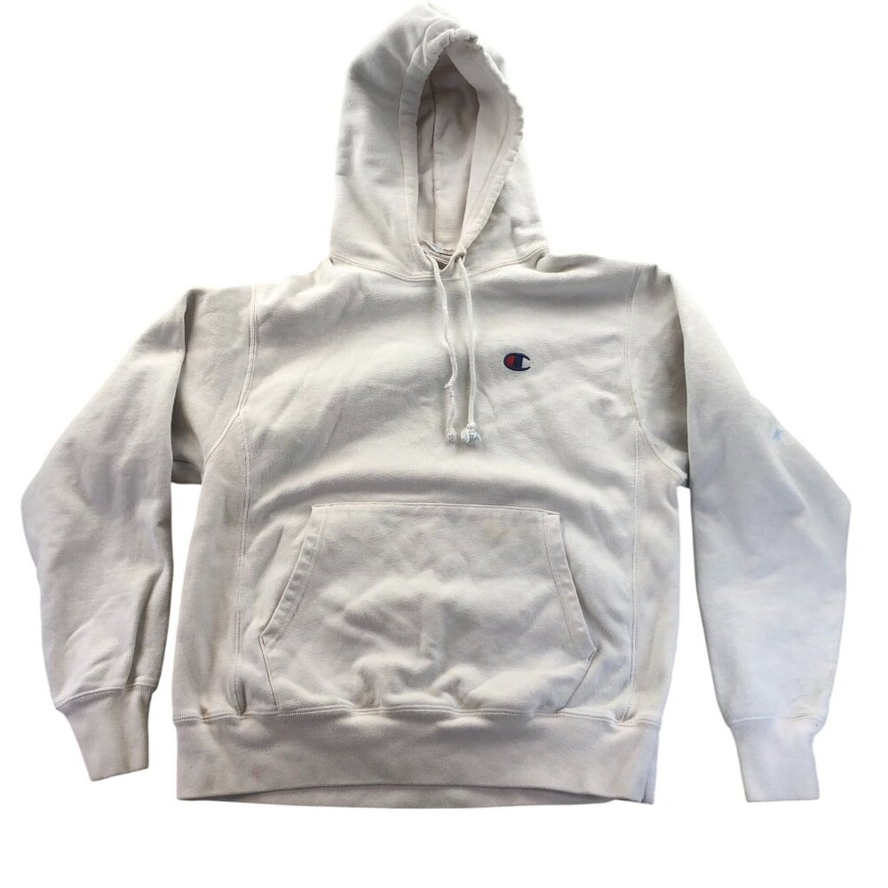 Champion Mens Reverse Weave Hoodie Sweatshirt Medium White Pullover Classic